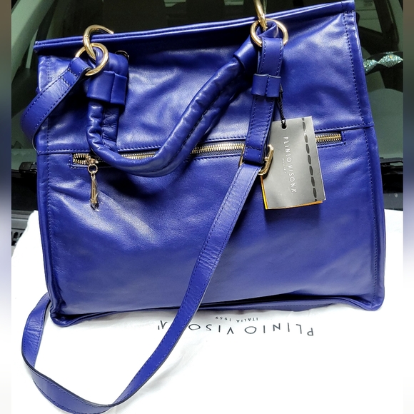 Plinio Visona Lamb Soft Blue ITALIAN Leather Purse Satchel Crossbody Handbag - Picture 3 of 6